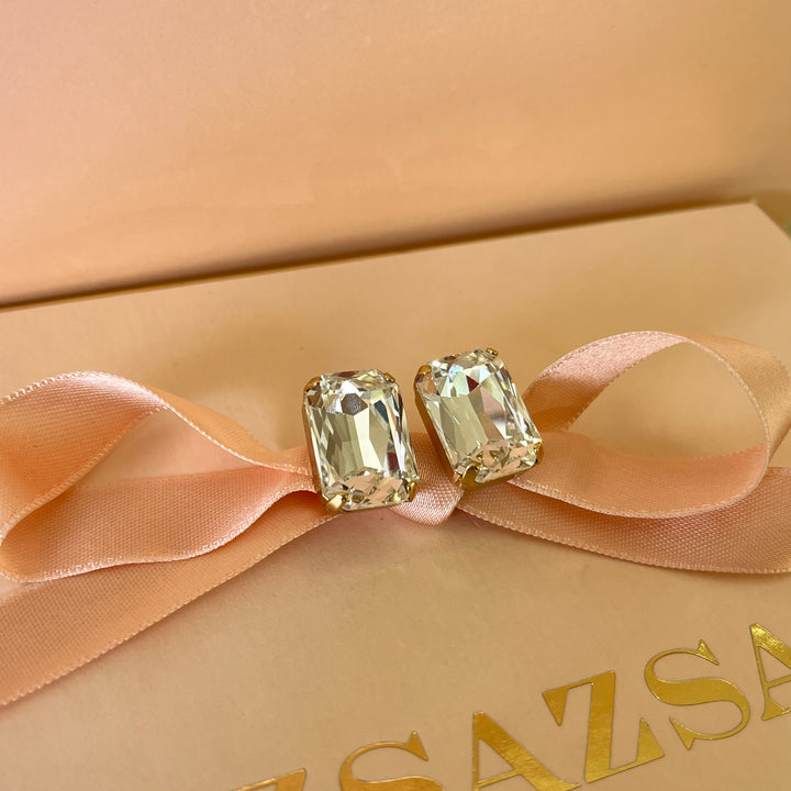 Rectangular Swarovski crystals gold plated studs
