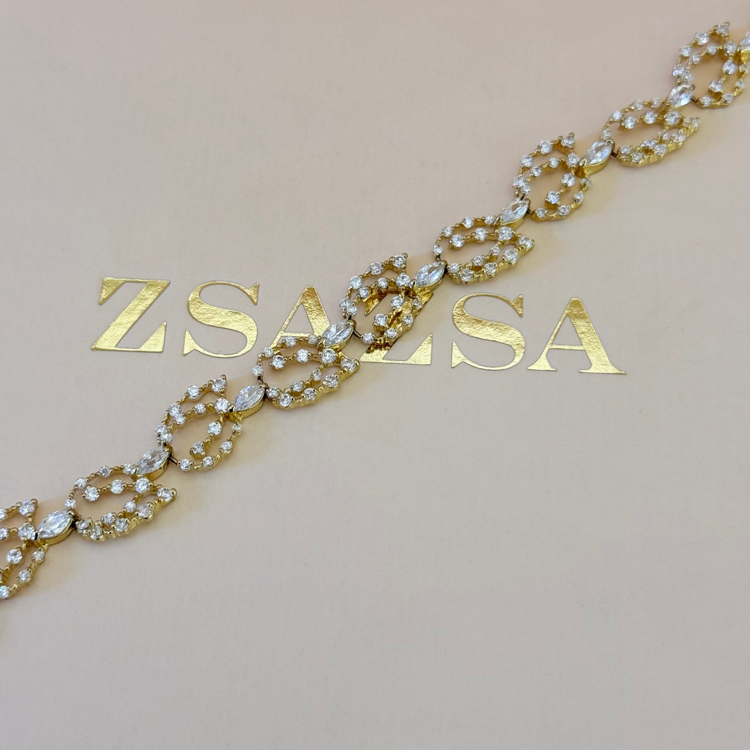 Marquise and rosette zircone gold plated set