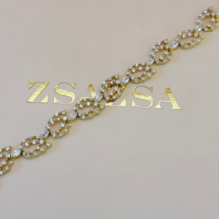 Marquise and rosette zircone gold plated set