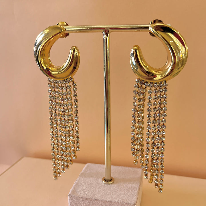 Swarovski crystals gold plated fringe earrings