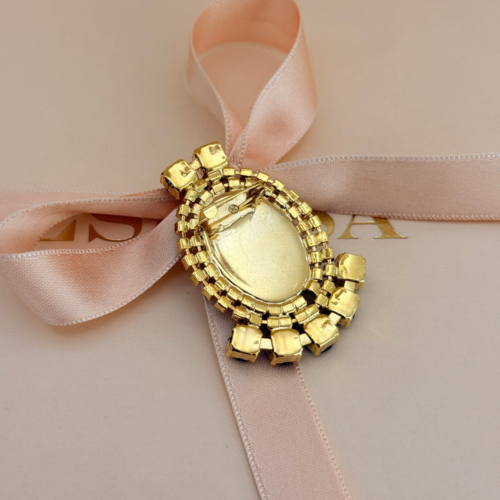 Royal blue preciosa crystals gold plated brooch