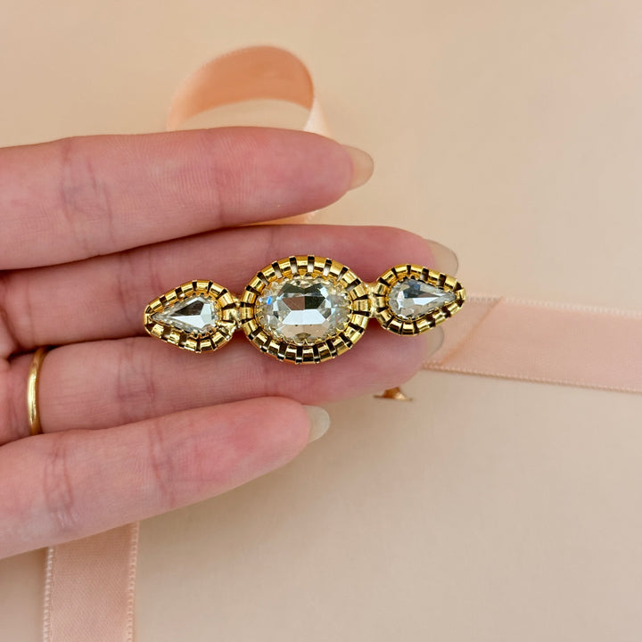 Oval and teardrop preciosa crystals gold plated brooch