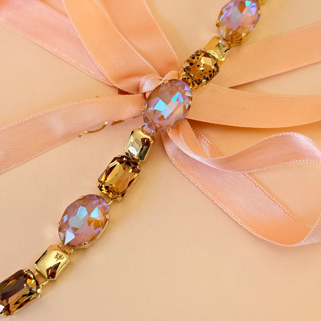 Bronze and multi peach Swarovski crystals earrings and bracelet