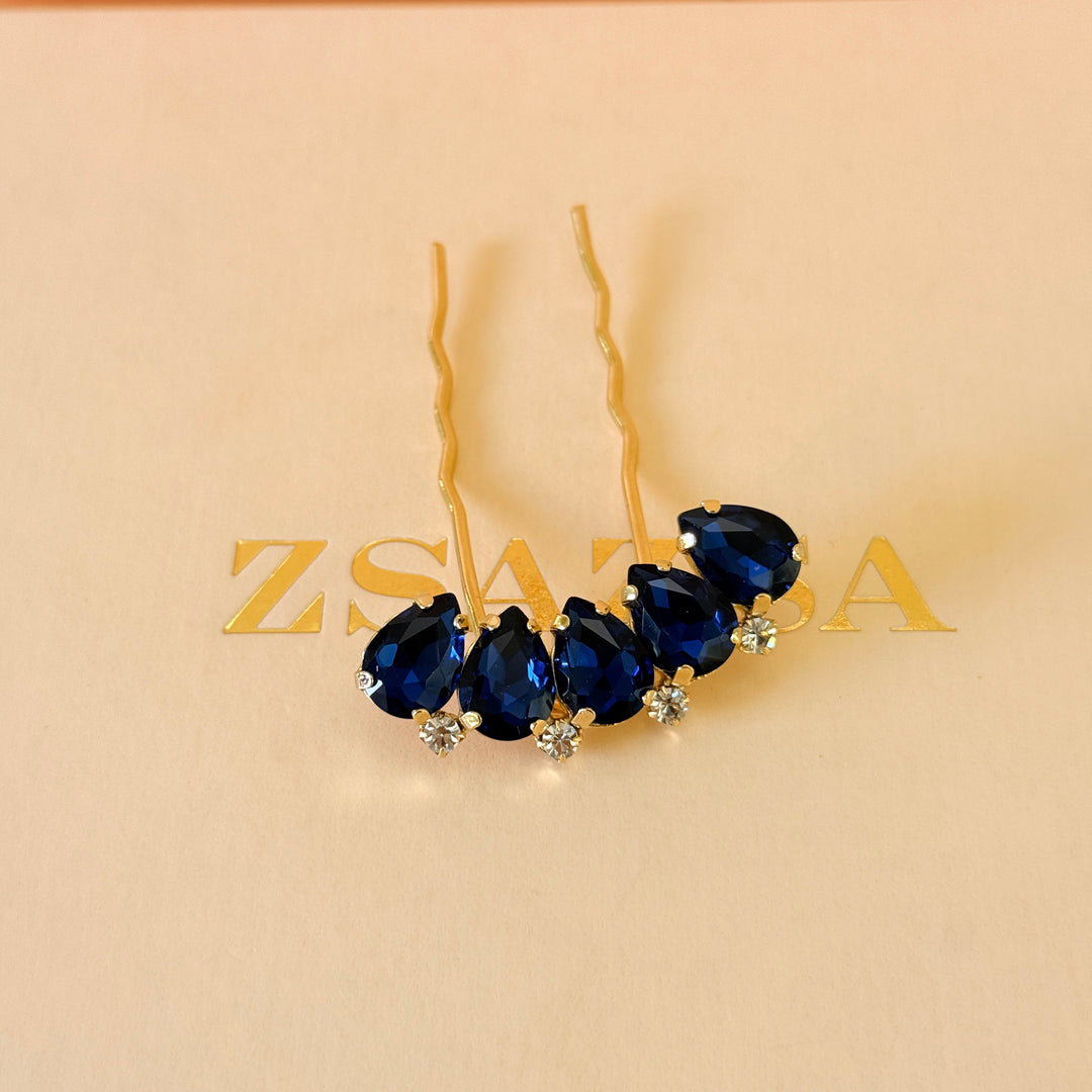Preciosa crystals teardrop navy blue gold hair pin