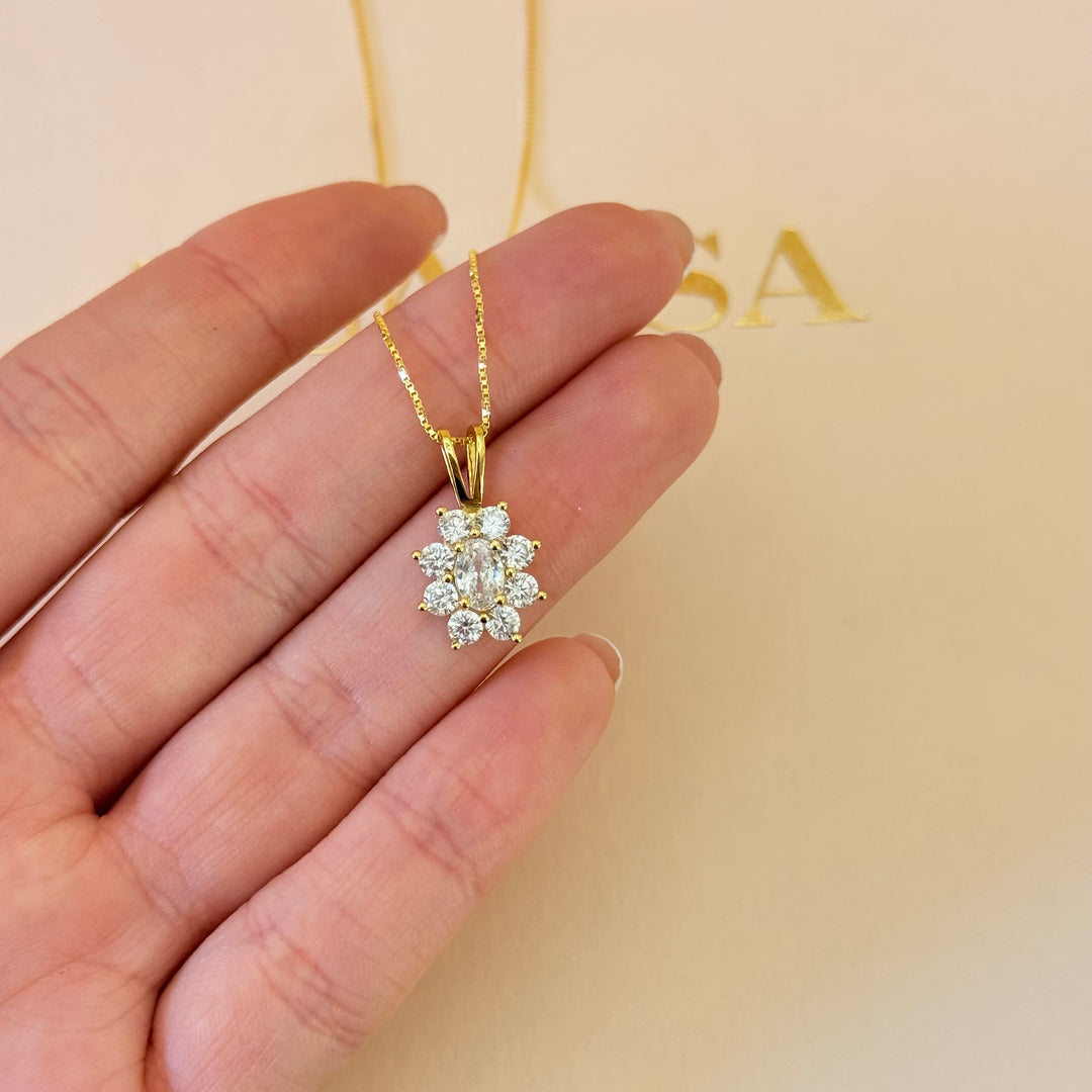 Flower zircone sterling silver gold plated set