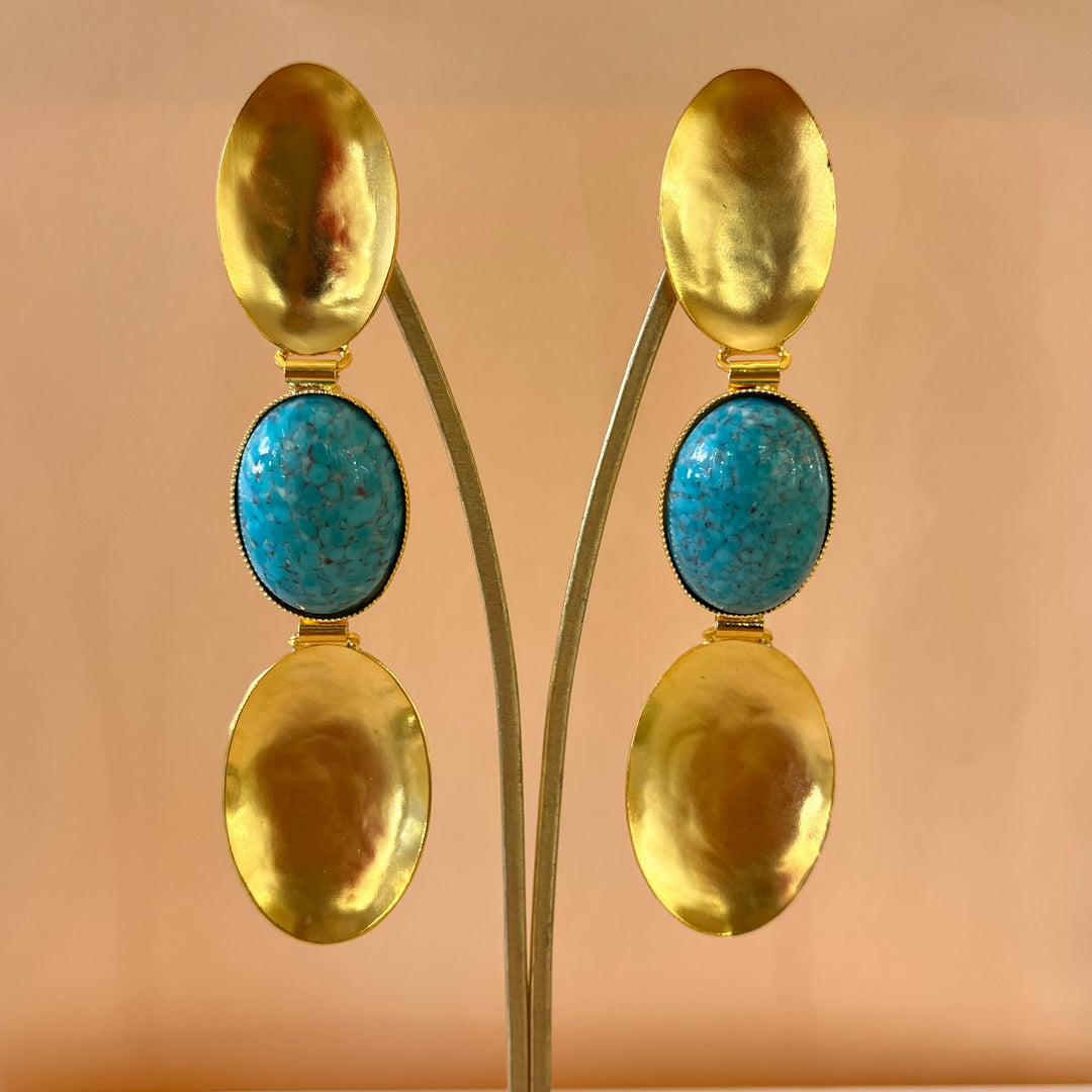 Turquoise ovals long earrings