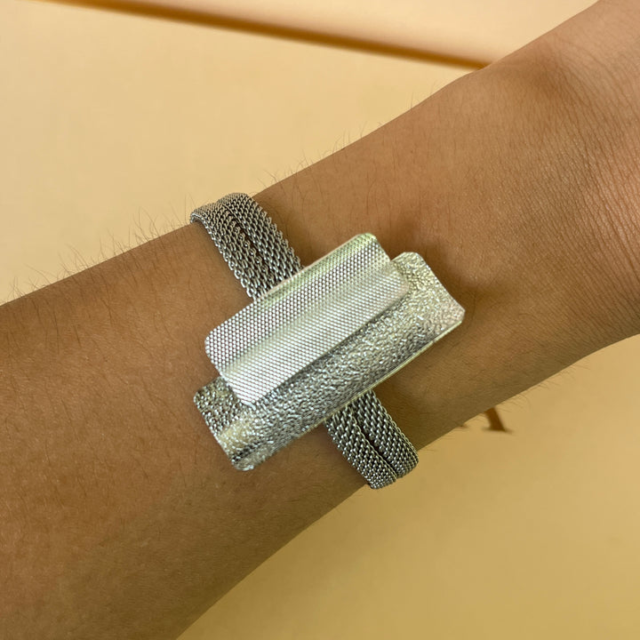Rectangular handmade white gold plated set