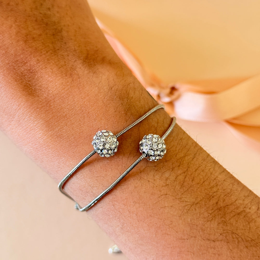 2 balls zircone silver bracelet