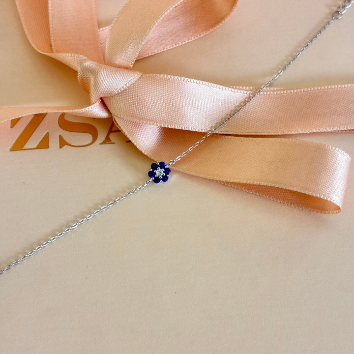 Dainty flower royal blue sterling silver bracelet