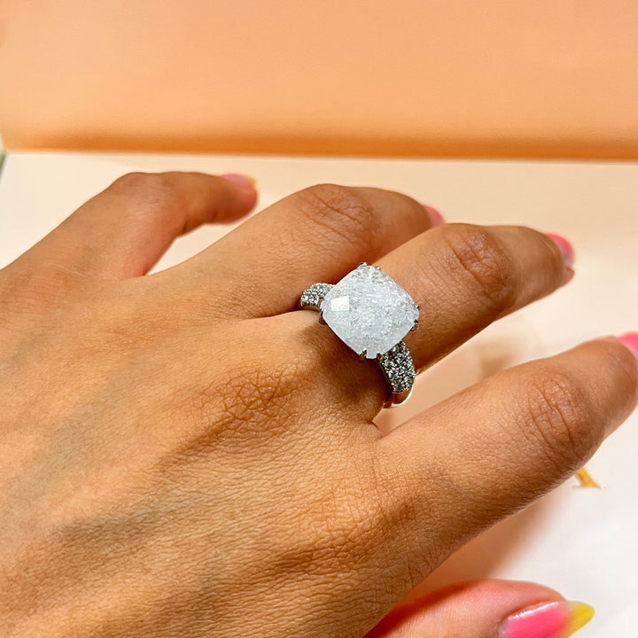 Semiprecious stone square sterling silver ring