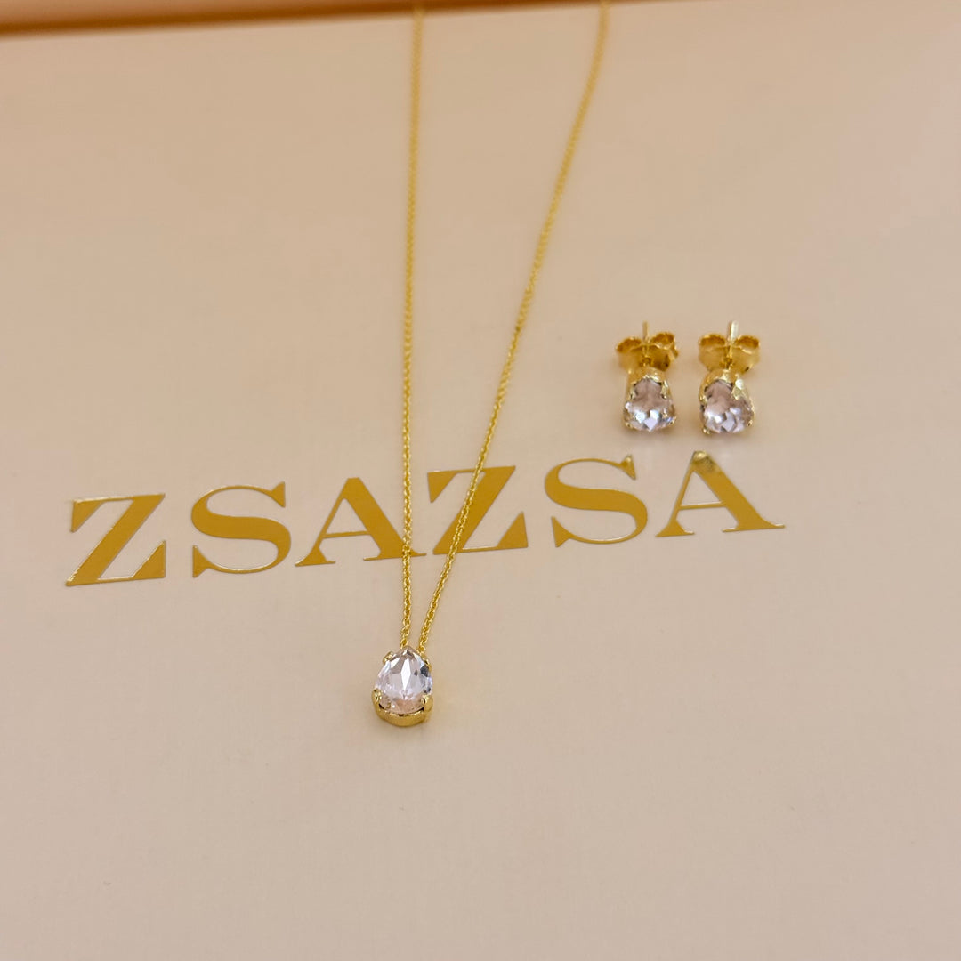 Dainty light pink teardrop sterling silver gold plated set