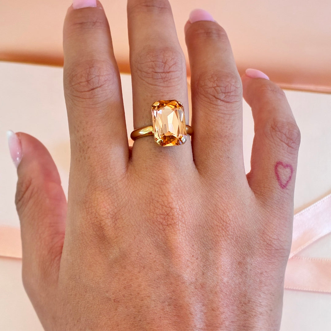 Rectangular peach gold plated ring