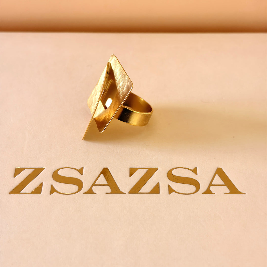 Handmade Intersecting Square Gold Ring | Gold Plated | ZsaZsa