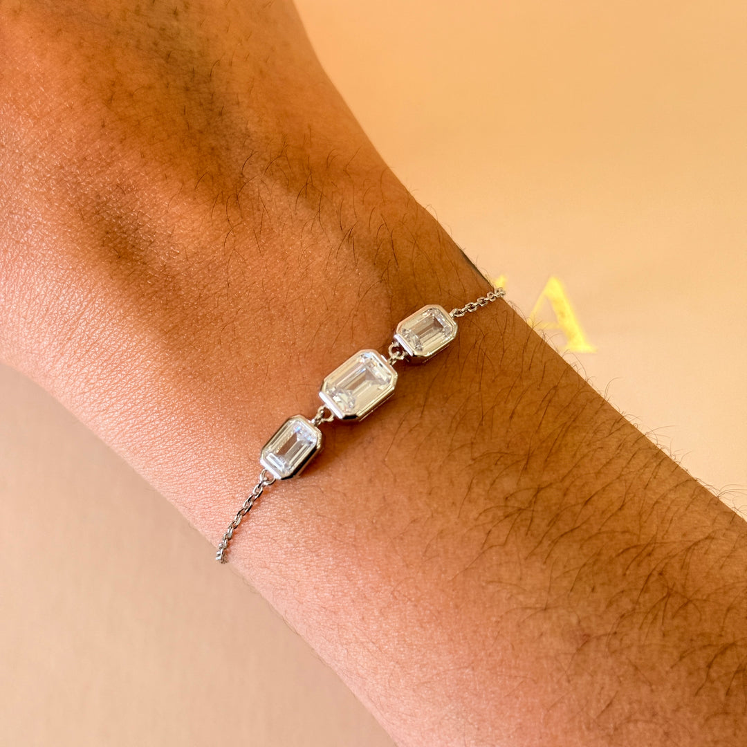 Dainty rectangular zircone sterling silver bracelet