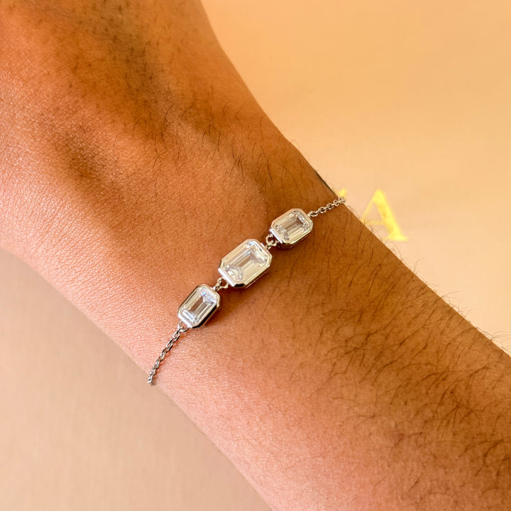 Dainty rectangular zircone sterling silver bracelet