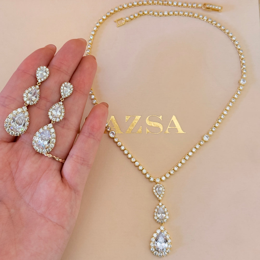 Teardrop zircone gold plated set