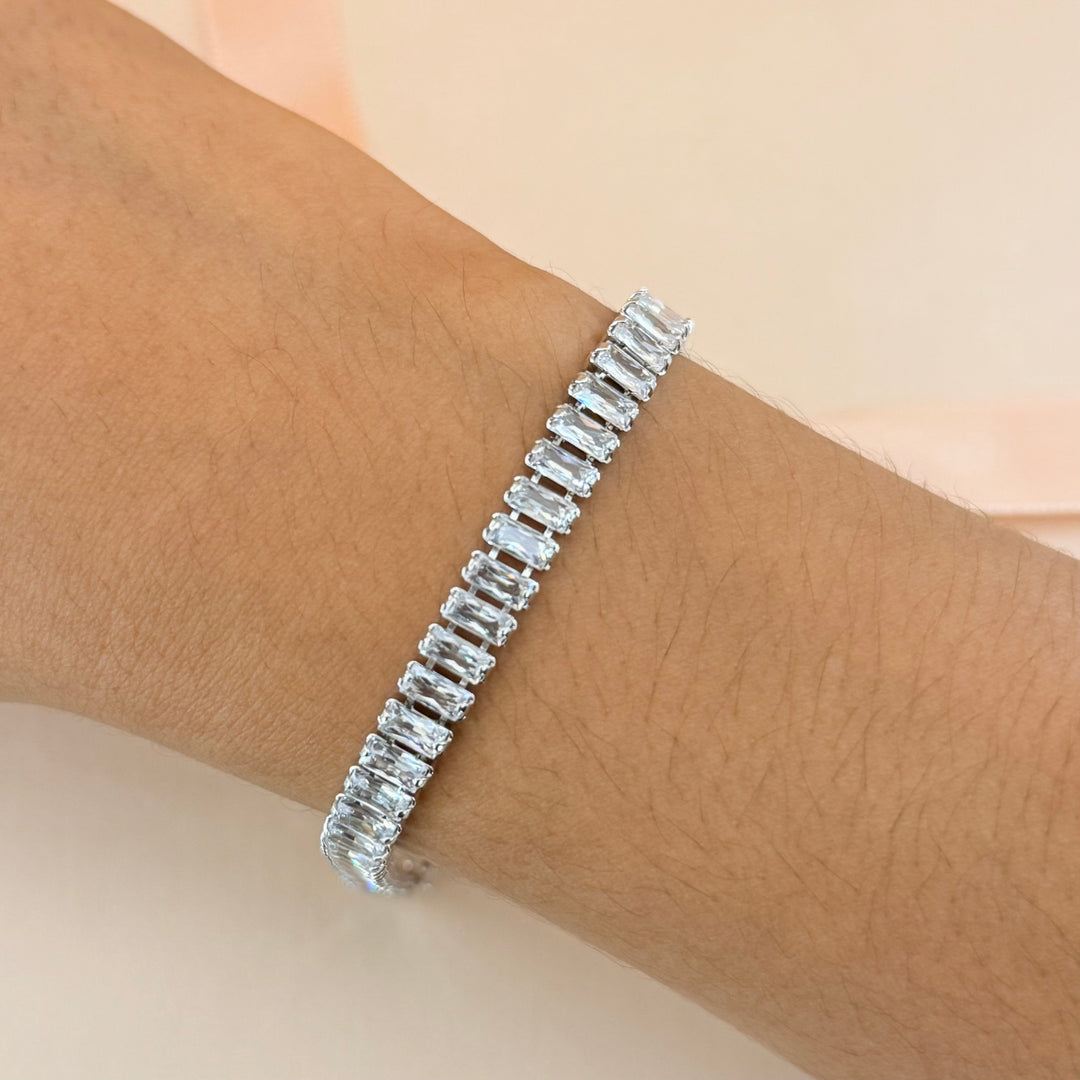 Baguette zircone silver earrings and bracelet