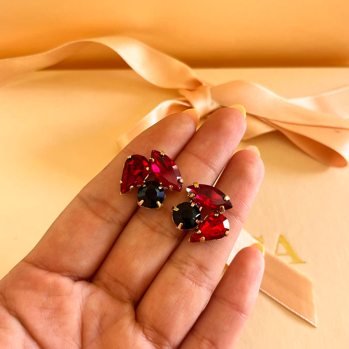 Red and black Swarovski crystals studs
