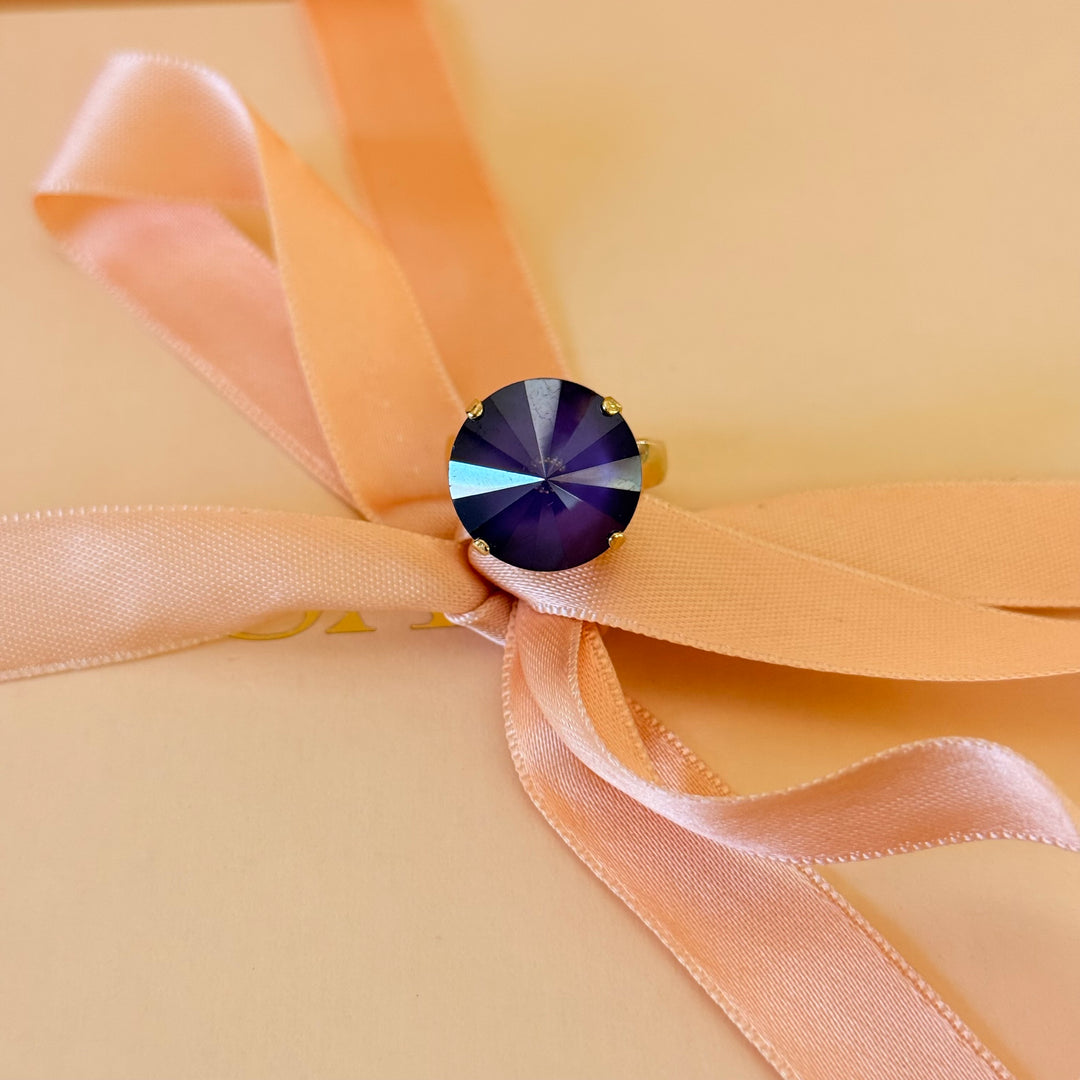 Round Purple Swarovski crystals earrings and ring