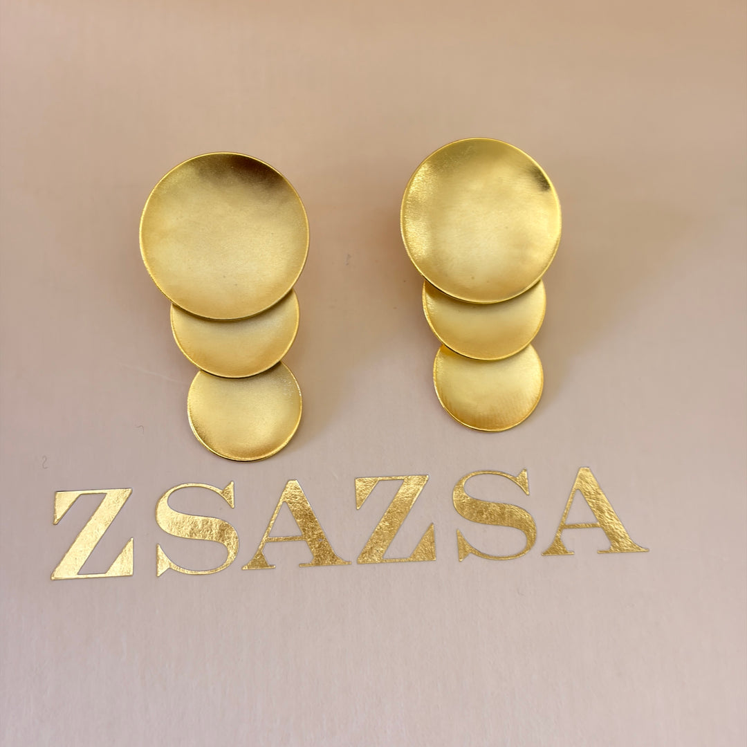 Handmade 3 Simple Circles Long Gold Necklace and Earrings set | Gold Plated | ZsaZsa