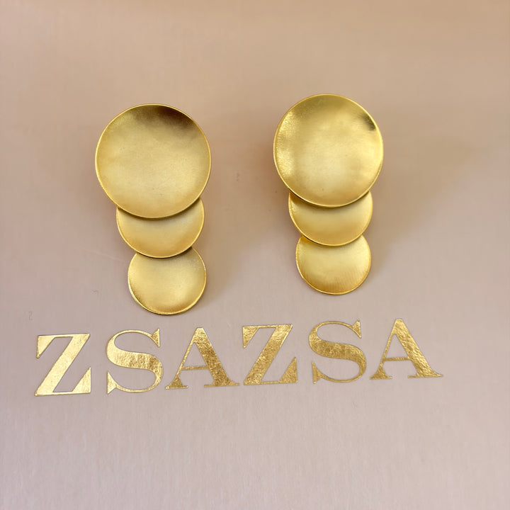 Handmade 3 Simple Circles Long Gold Necklace and Earrings set | Gold Plated | ZsaZsa