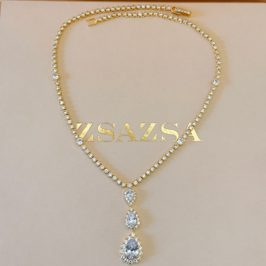 Teardrop zircone gold plated set