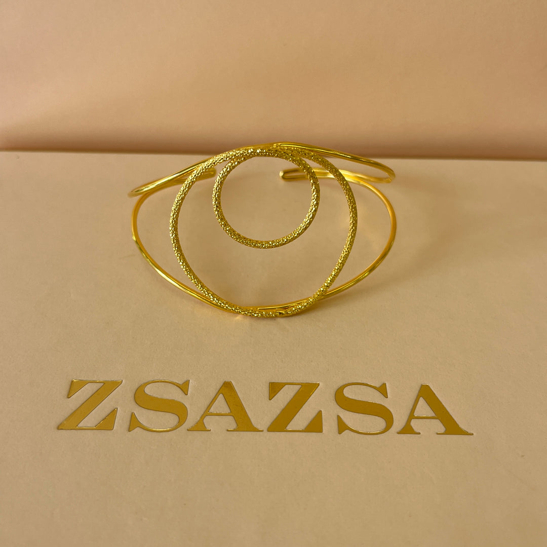 Round gold handmade earrings & bangle