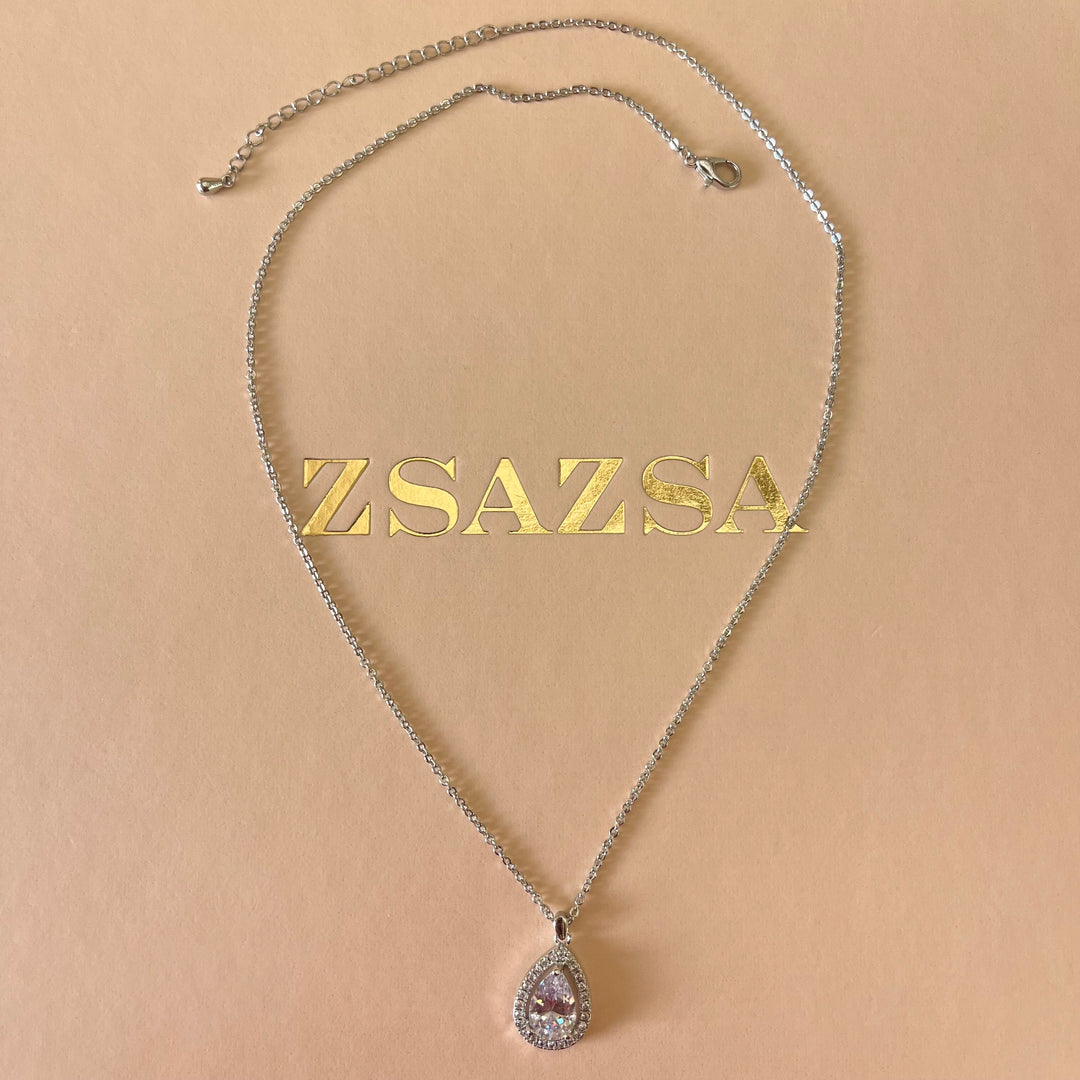 Silver zircone teardrop pendant