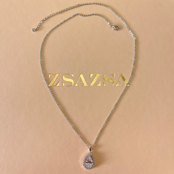 Silver zircone teardrop pendant