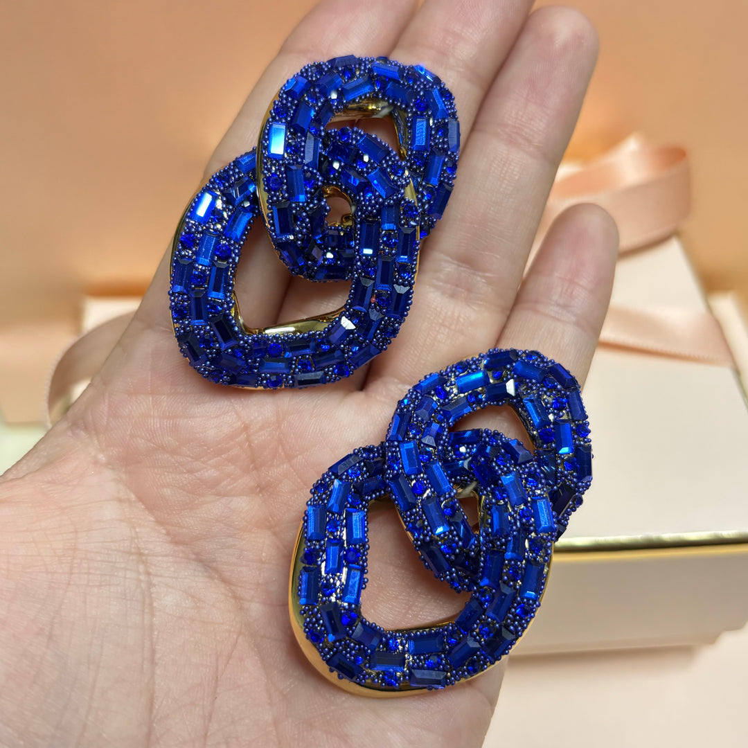 Stone Embellished Link Evening Earrings