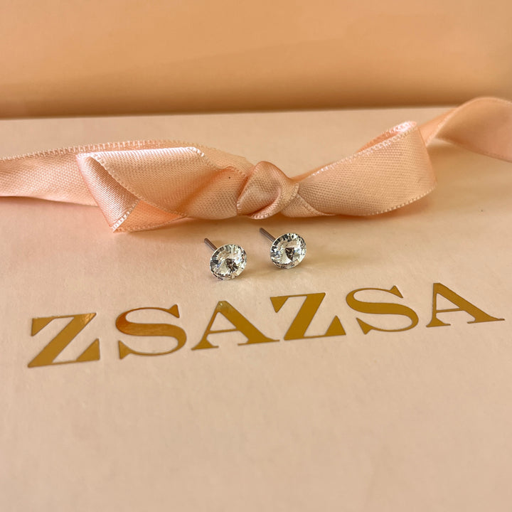 Swarovski crystals small round white gold plated studs
