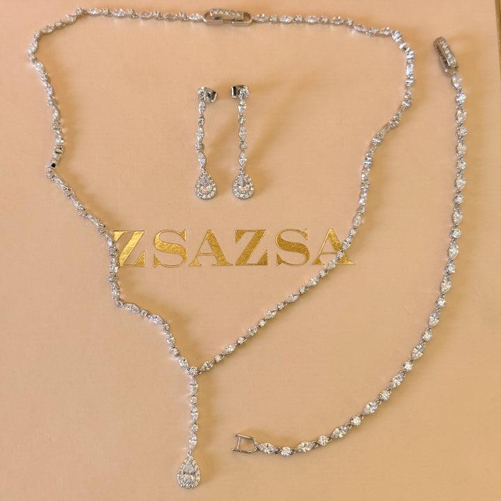 Marquise and teardrop dainty zircone silver set