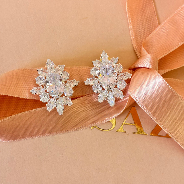 Marquise zircone silver clip on earrings