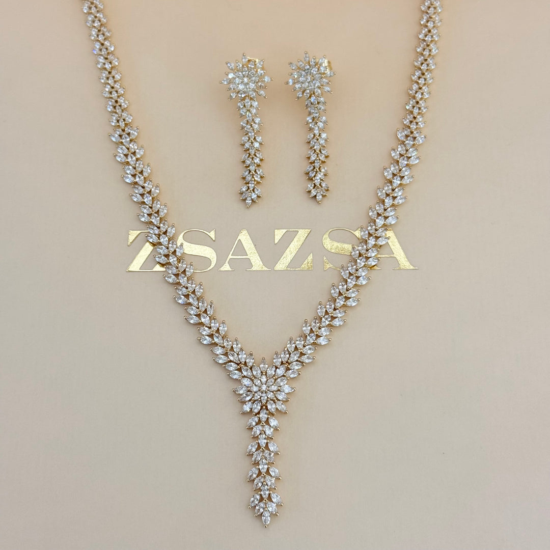 Flower marquise zircone gold plated set