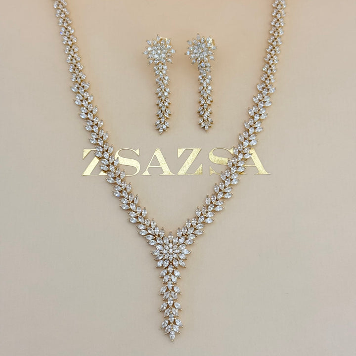 Flower marquise zircone gold plated set