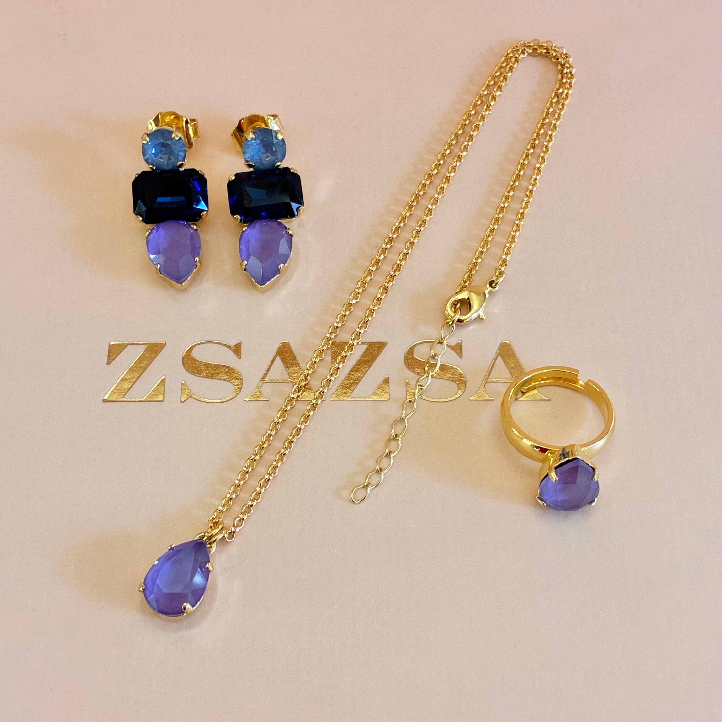 Mix of shapes lilac Swarovski crystals gold plated set