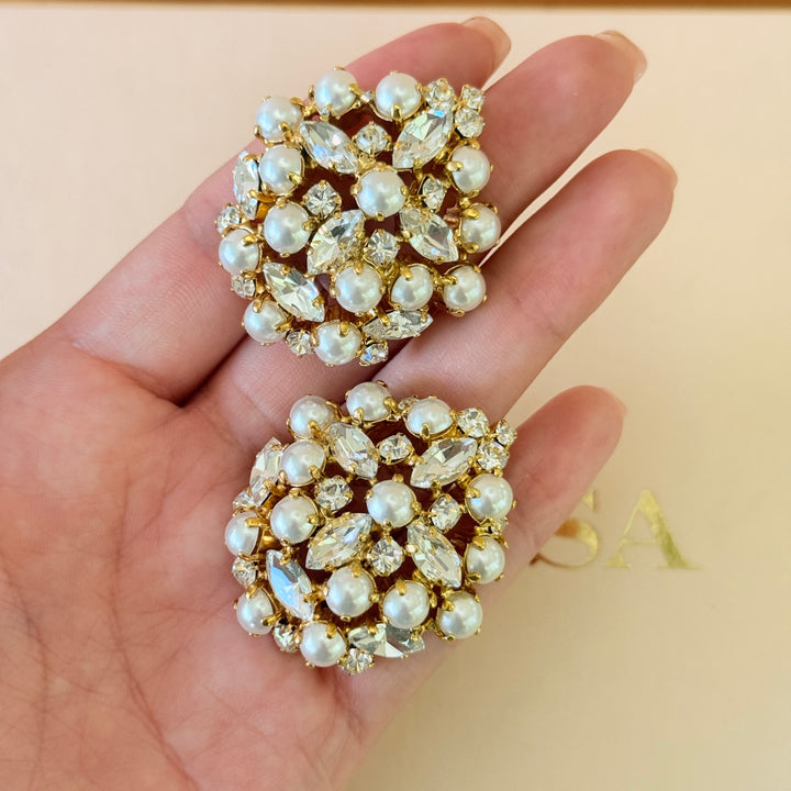 Preciosa crystals & pearls chunky gold plated pendant set
