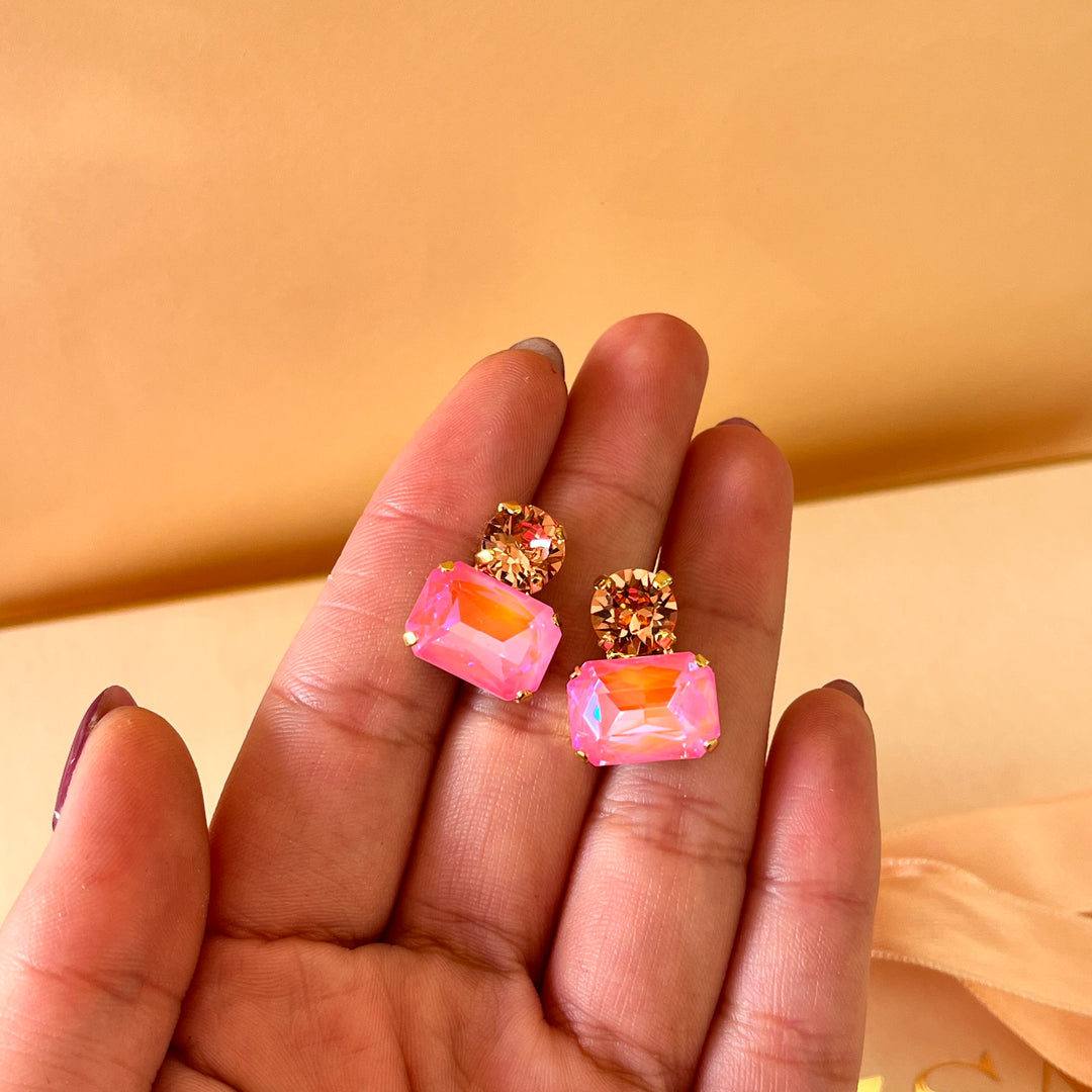 Peach and Pink neon Swarovski crystals  earrings
