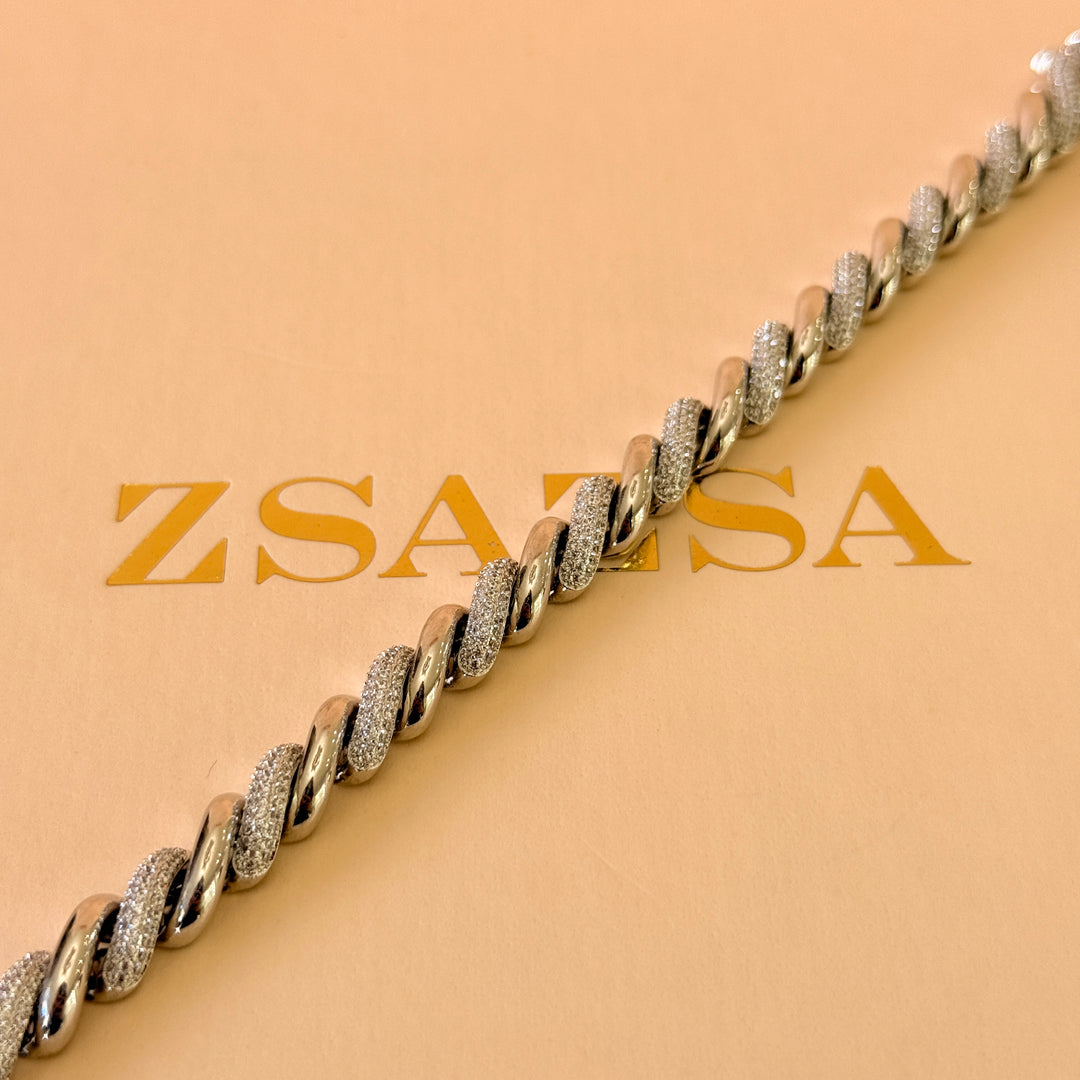 Twisted zircone silver bracelet