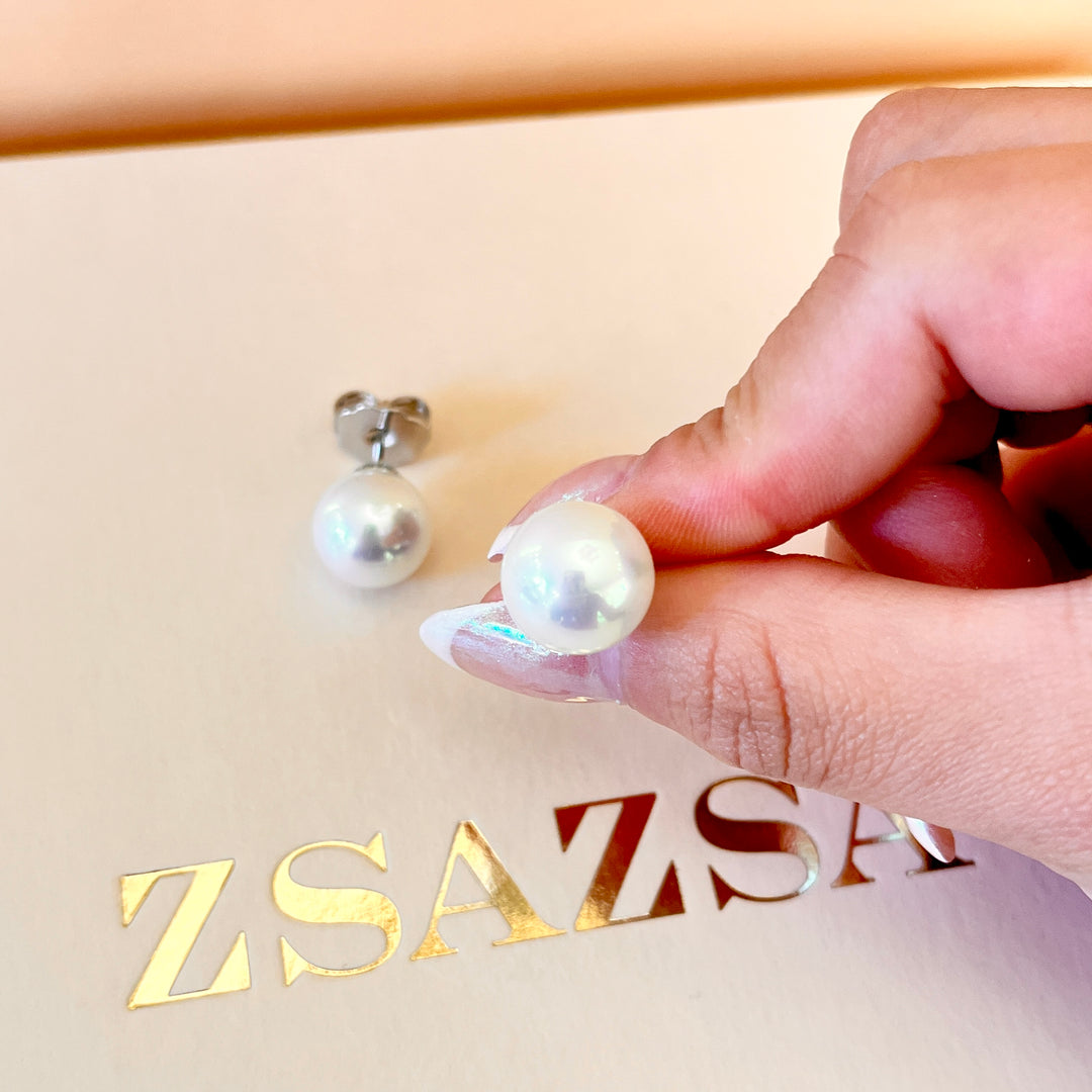 White Mallorca pearls white gold plated studs