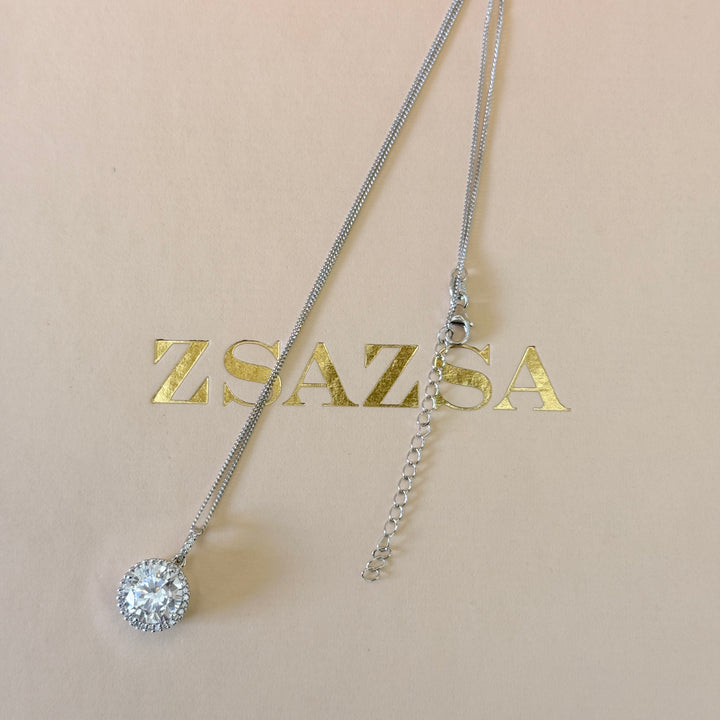 Large solitaire zircone silver pendant
