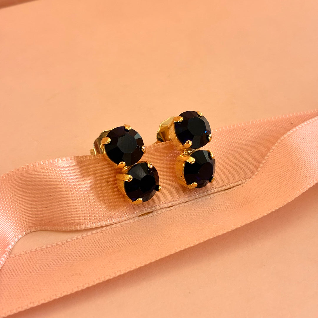 Double round navy blue Swarovski crystals earrings