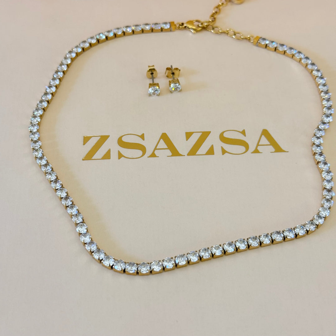 Tennis zircone stainless steel gold set
