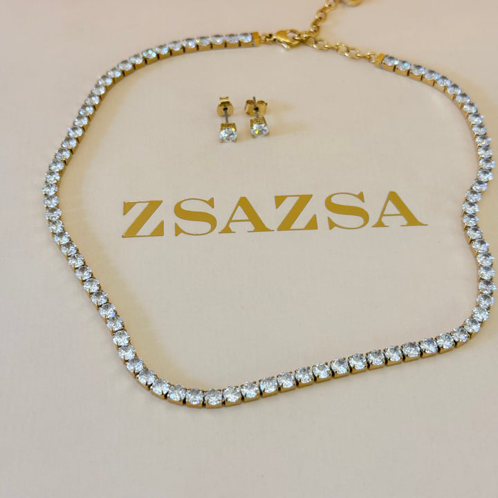 Tennis zircone stainless steel gold set