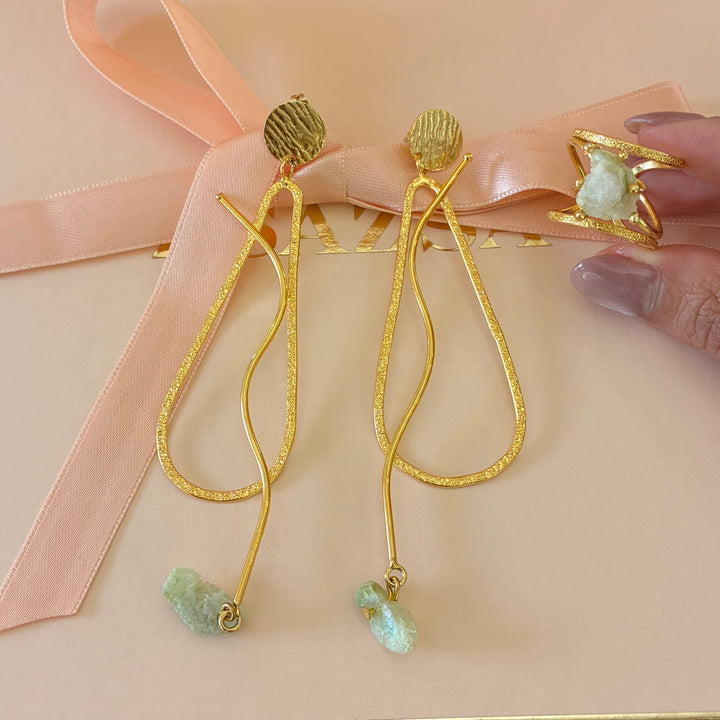 Handmade mint stone gold plated set