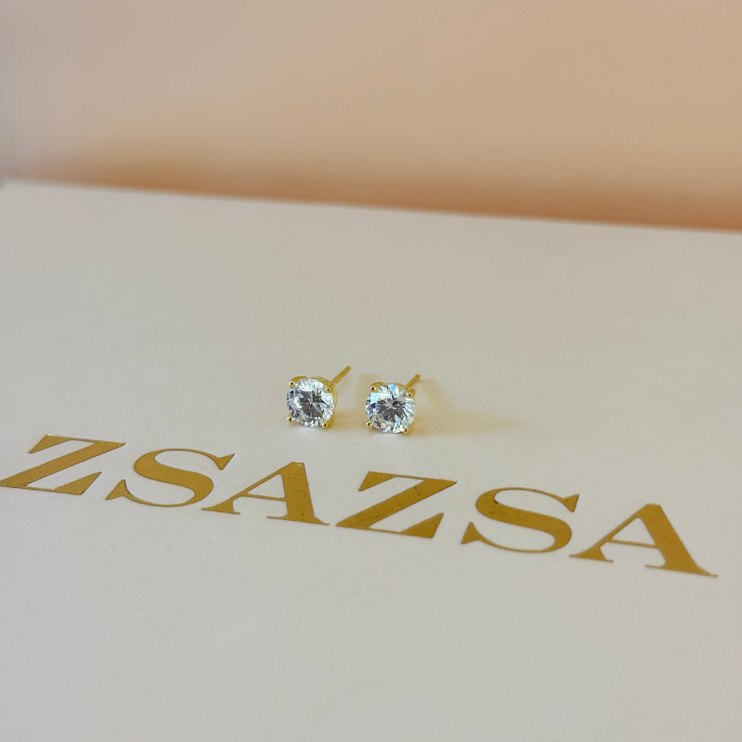 Solitaire zircone sterling silver gold plated set