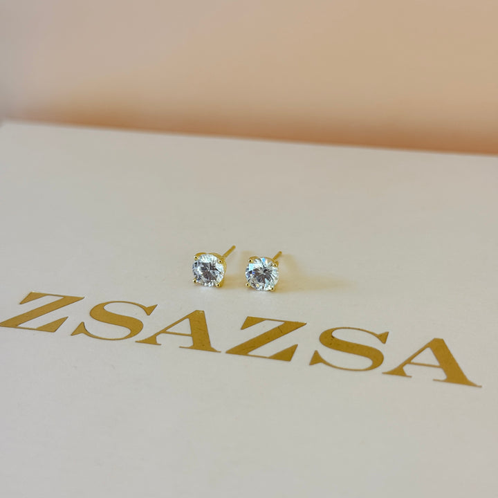 Solitaire zircone sterling silver gold plated set