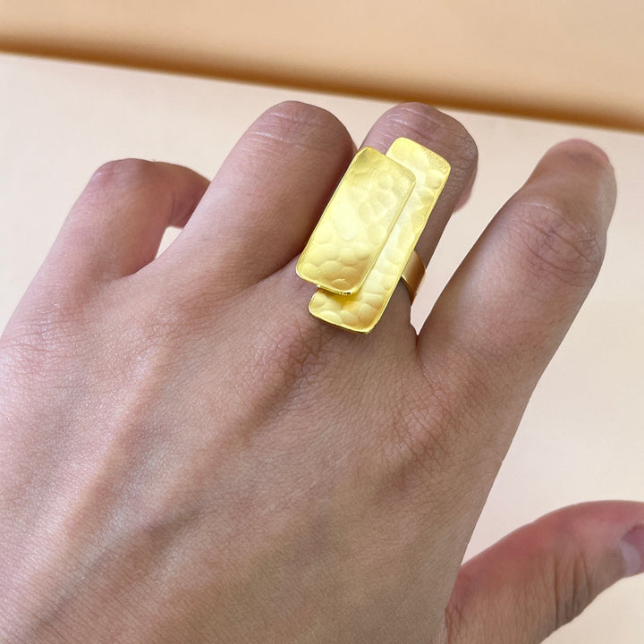 Rectangles gold handmade pendant & ring