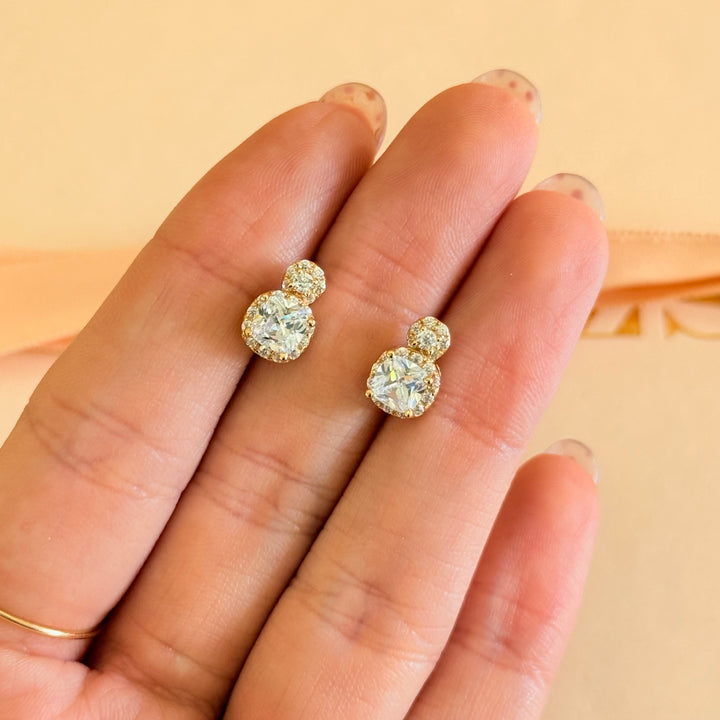 Dainty round and square gold plated earrings