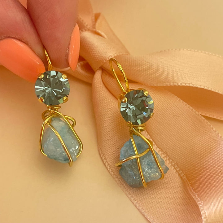 Turquoise Swarovski Crystals & quartz hooks